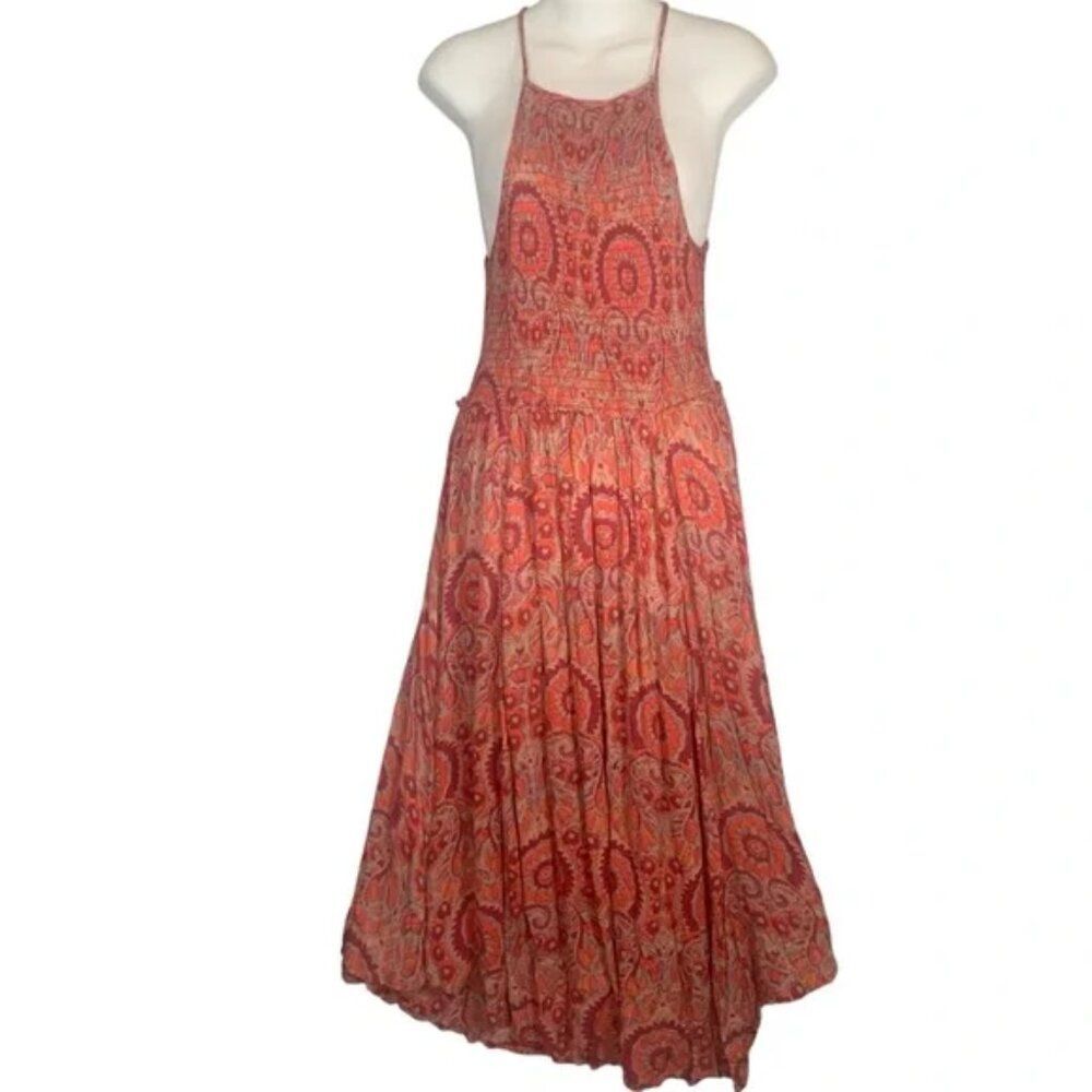 Free People Seasons in the Sun flowy sleeveless T-back smocked MIDI Dress XS - Picture 3 of 7